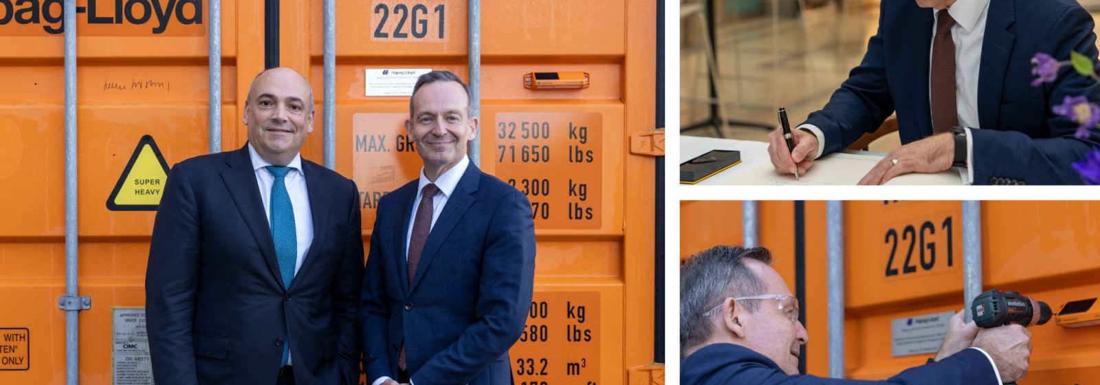 Ceo van Hapag-Lloyd Rolf Habben Jansen en de Duitse federale minister voor Verkeer, Volker Wissing