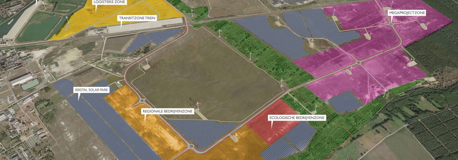 Bedrijventerrein Kristal Park III: linksboven de zone waar de containerterminal komt