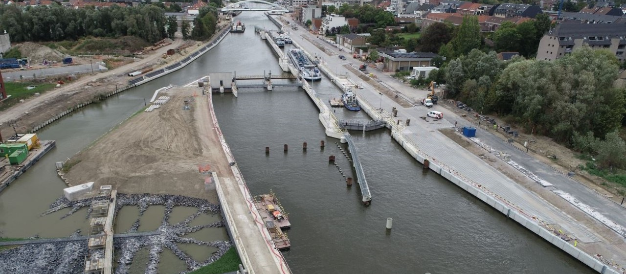 Het nieuwe sluizencomplex op de Leie in Harelbeke