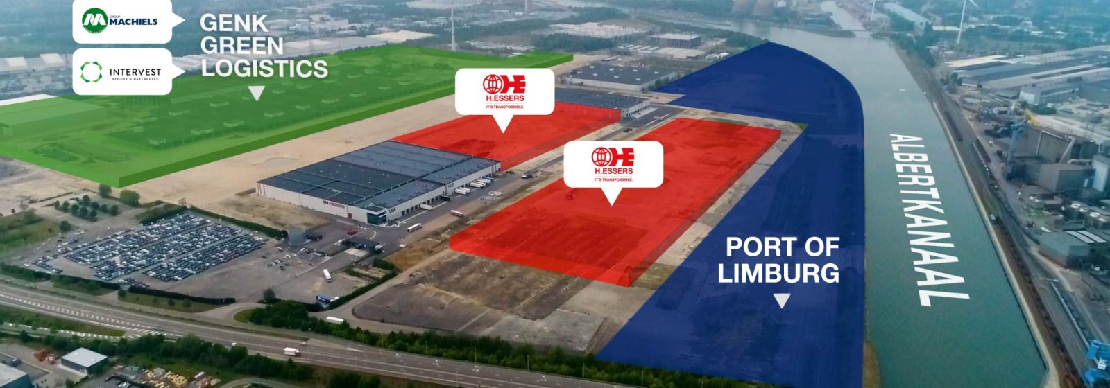 De voormalige Fordsite met de invulling van de nieuwe containerterminal en de magazijnen van H.Essers